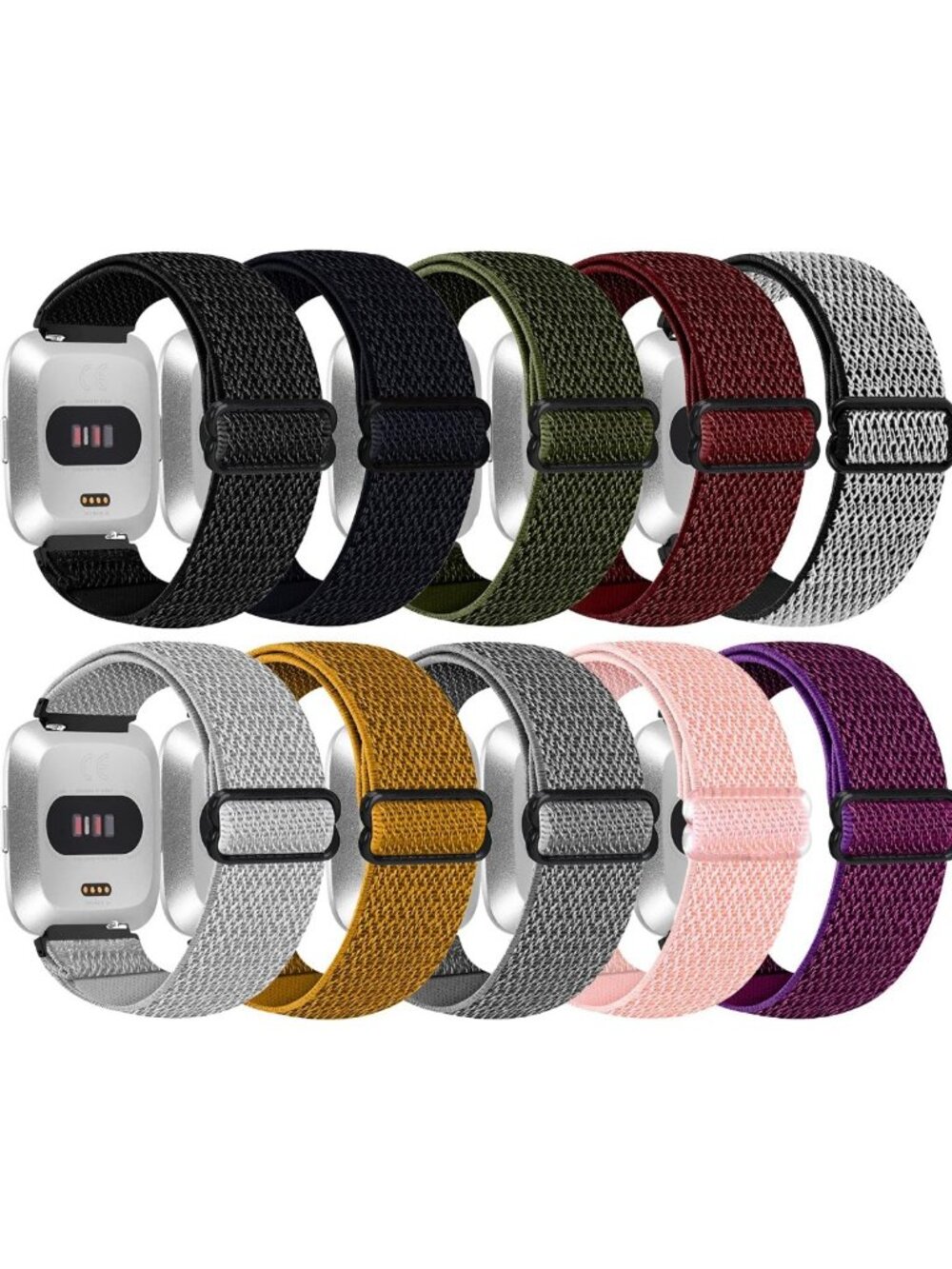 10 Pack Adjustable Elastic Nylon Wristbands for Fitbit Versa, Soft & Breathable
